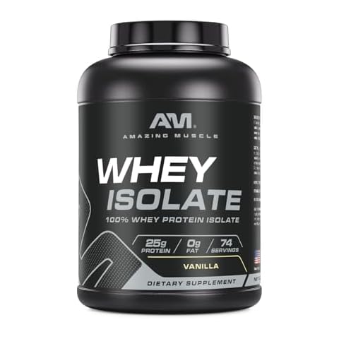 Amazing Muscle Whey Protein Isolate Powder | 25 Grams Protein Per Serving | 100% Whey Isolate | Zero Fat | Made in USA (5 Lb, Vanilla) Cover