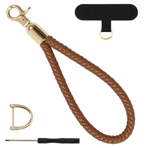 ALLZEDREAM Schlüsselanhänger aus geflochtenem Leder, Auto-Schlüsselanhänger, Handschlaufe, Braun, 18 cm