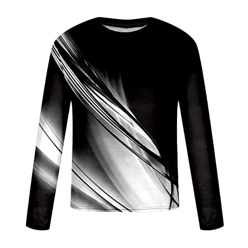 Sport Men's Long-Sleeve T-Shirt Casual Round Neck Pullover Line 3D Printed T-Shirt Blouse Workout Athletic Shirt Top Tee Black #TOP2