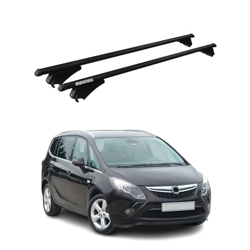 Menabo Dachträger Grundtäger kompatibel mit Opel Zafira C Tourer 2011-2019 Aluminium 75kg Schwarz 2tlg Geschlossene Reling für Fahrradträger, Dachboxen, Skiträger Abschließbar