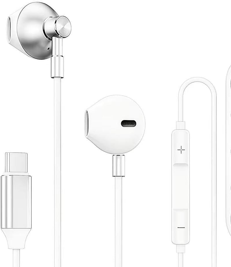 Wired Headphones High-Fidelity Sound Zero Latency White Compatible with Type-C