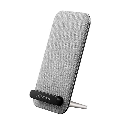 Xlayer Wireless Stand Desktop Charger 10W, Induktions Ladegerät, kabelloses Schnellladegerät, Qi Ladestation für den Schreibtisch, Stoffbezug, Light Grey