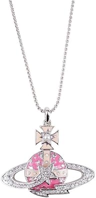 ZHAOZHAO Colorful Saturn Necklace for Women - Sky Star Saturn Planet PendantLight Pink