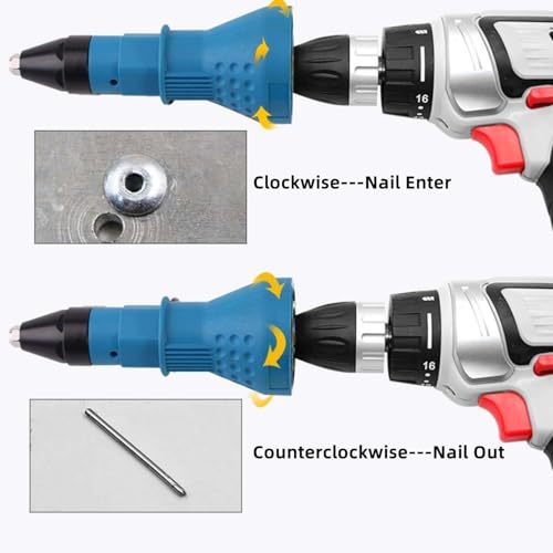 Cordless Rivet Gun Adapter Electric Drill Tool Kit Riveter Adapter Insert Nut Hand Power Tool Accessories (Blue) by YWHWXB - Image 7