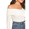 Romwe-Womens-Casual-Cross-Off-Shoulder-Deep-V-Neck-Ribbed-Knit-Slim-Wrap-Tee-Shirt-Blouse ROMWE Women's Slim Cross Wrap Asymmetrical Neck Solid Ribbed Knit Tee Shirt Blouse White Medium
