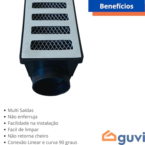 Ralo Linear 8x50 Grelha Alumínio Caixa coletora água pluvial sifonado anti odor e tela anti insetos