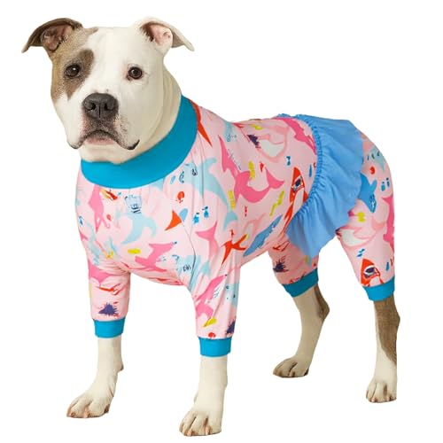 LovinPet Large Dog Pjs, Puppy Pajamas, Pet Pajamas, White Print, Blue, 3XL