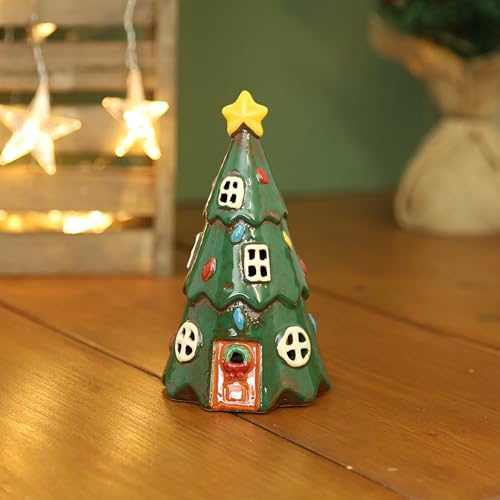 Ceramic Christmas Green Tree Tealight Holder Holiday Ornament Xmas Festive Decor Gift