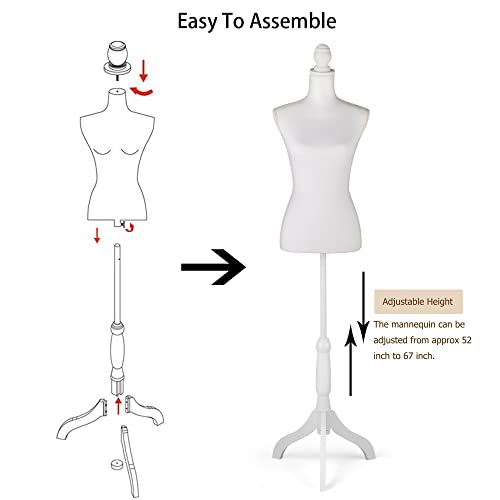 Female Mannequin Torso Dress Form Height Adjustable Pinnable Mannequin Body With Sturdy Tripod Stand For Sewing, Dressmaker, Home Decor, Jewelry & Clothing Display, White #TOP6