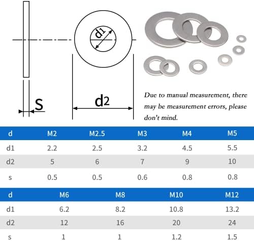 ELECTRAPICK 360Pcs Stainless Steel Flat Washers Assortment Washers Hardware Set, 8 Sizes M2 M2.5 M3 M4 M5 M6 M8 M10, Durable and Rustproof for Home Decoration Factories Repair Construction
