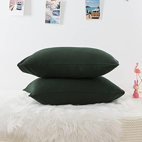 Image of Household Cotton Jersey Knit Pillowcases, Soft and Breathable Travel Pillow Cases with Envelope Closure, 13 inch x 18 inch 2 Pack (Dark Green)