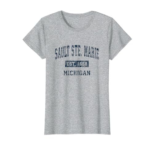 Sault Ste. Marie Michigan MI Vintage Sports Design Navy T-Shirt