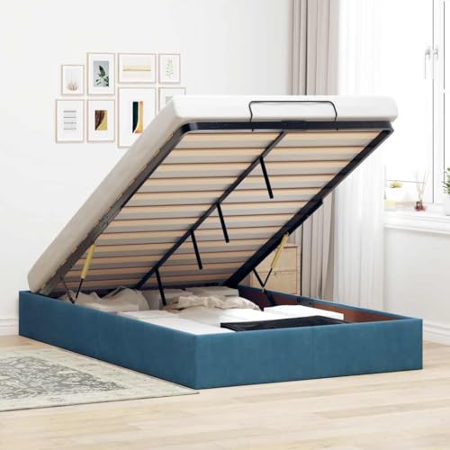 Amorsee Canapé Abatible 120 x 190 cm, Cama Canape 120 x 190 cm, Cama Tapizada 120 x 190 cm, Cama Individual Crema Azul Oscuro