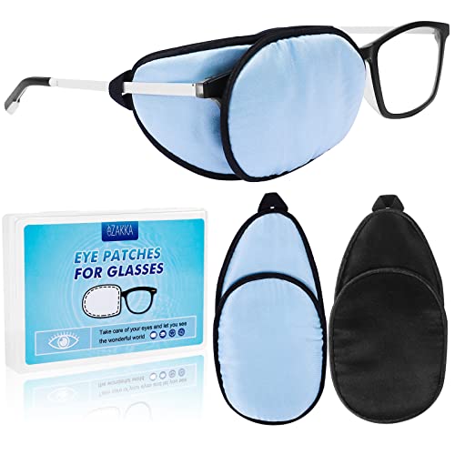 Image of eZAKKA Eye Patches for Adults, Eye Patch for Glasses Silk Patch for Lazy Eye Amblyopia Strabismus and After Surgery (Light Blue+Black)