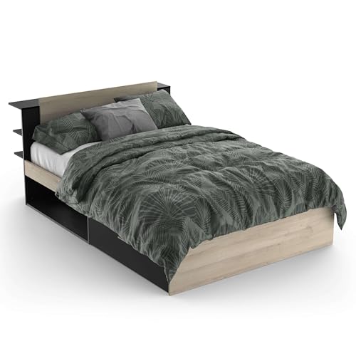 Miroytengo Cama Matrimonio Life en Color Roble Kronberg y Negro Mate con Cabecero y 2 Cajones 135/140x190/200 cm