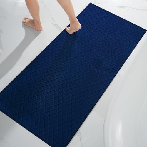 AMOAMI Bath-Mat, Ultra Thin Bathroom Mat Runner Rugs, Rubber Backed Bath Mats for Bathroom Non Slip, Absorbent Bath Rug for Bathroom Floor, Shower, Sink 2'x 4'(24" x 47") Blue Blue 24"x47"