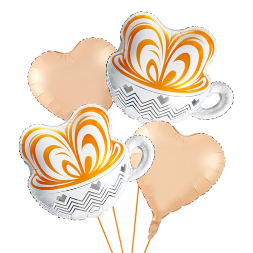 4 Pcs Orange Latte Coffee Cup Balloon Apricot Brown Heart Shaped Balloons Garland Beverage Themed Balloons for Cafe Party Favors Wedding Birthday Spa Salon Party Decorations for Coffee Bar