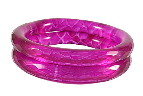 Image of ZULKA Get your traditions Glass With Diamond Pattern Glossy Finished Kada Set For Women and Girls,(Magenta 2.4 Inches), Pack Of 2 Kada Set
