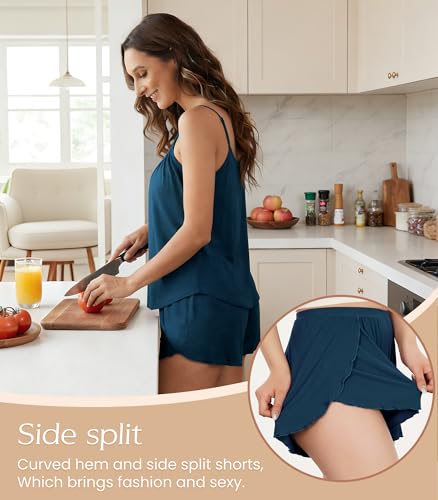 Image of NACHILA Women's Cami Pajamas-Viscose Made from Bamboo, Cool Camisole Pajama Sets Ribbed Pjs Shorts Set Sleeveless Sleepwear