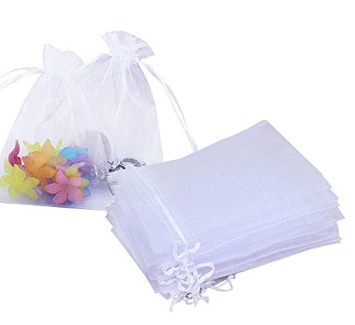 100枚 白 巾着袋 10×15cm オーガンジー 無地 小物入れ ジュエリー ギフト包装 まつげ模様 アクセサリー 小物収納袋