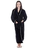 Womens Robe Plush Coral Velvet Spa Bathrobe w/ Satin Trim, BLKSIL