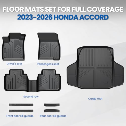 Image of Floor Mats for Honda Accord 2023-2026 Hybrid & Gas, w /Cargo Mat | Full Protection Mat Set with Cargo Liner, All Weather TPE, Non Slip & Odorless & Scratch Proof, 11th Gen Accord Accessories