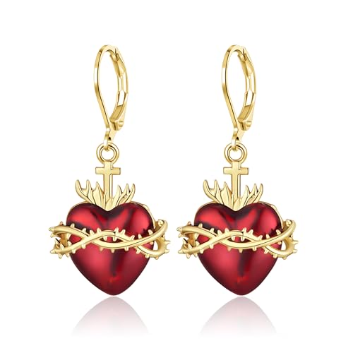 Sacred Heart Earrings Sacred Heart of Jesus Dangle Drop Earring Jewelry for Women