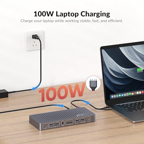 AV Access KVM Switch Docking Station for MacBook, USB-C KVM Switch 2 Monitors 2 Computers, 4K Dual HDMI Displays, 1 Laptop&1 Desktop Switching, Plug&Play, Ethernet, 100W Power Delivery, EDID Emulation