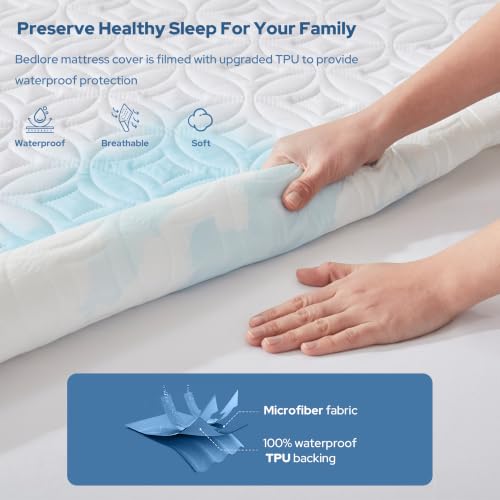 Image of BEDLORE 2 Pack Waterproof Mattress Protector, Twin XL Size Mattress Pad with Deep Pocket 6 inch-15 inch Depth, Soft Breathable Bed Mattress Cover for Bedroom, College Dorm (White)