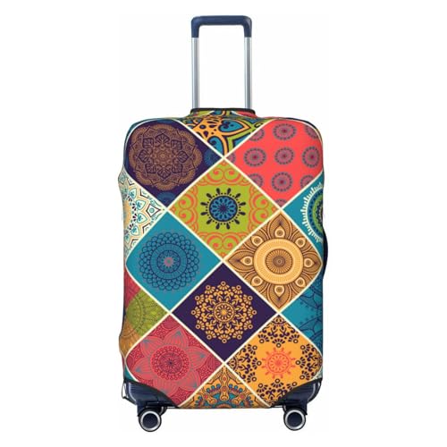 Spandex Travel Luggage Cover,Colorful Tribal Ethnic Floral Suitcase Protector Bag Dust-Proof Washable Suitcase Cover