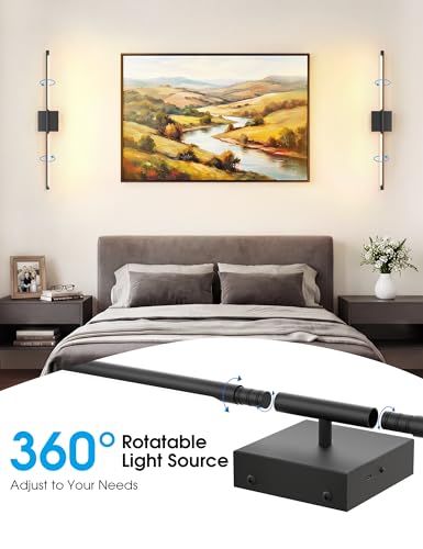 Image of VOLISUN 7800mAH Battery Operated Wall Sconces Set of Two, Rechargeable Wall Sconces with Remote, 3000K-6500K Dimmable Wireless Wall Lamp, 28'' Wireless Wall Lights for Bedroom, Living Room(Black)