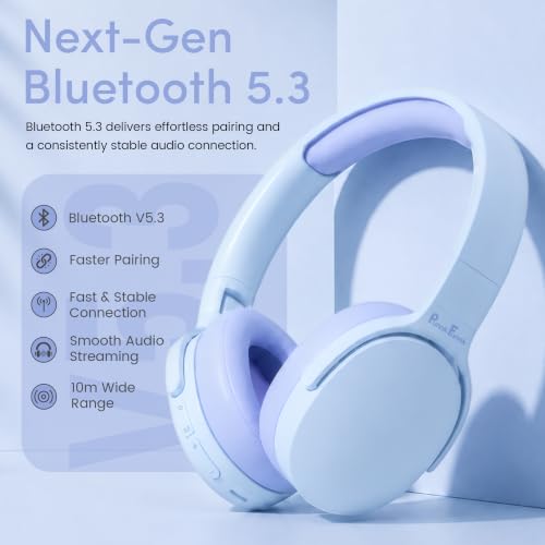 Image of PunnkFunnk BeatXtra Wireless Stereo Bluetooth Headphones V5.3, Over Ear Foldable Headset with 40mm Drivers, Soft Cushioned Ear Pads, Built-in Mic, AUX Input, 10M Wireless Range, Teen & Adults (Blue)