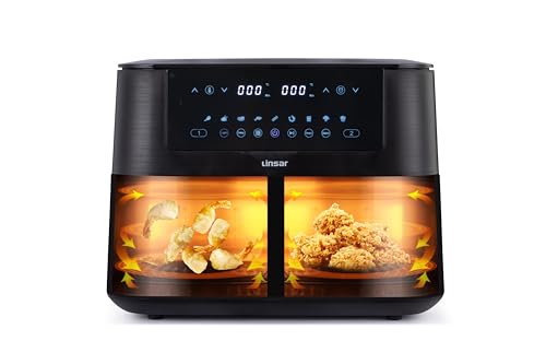 Linsar Dual Zone Heteluchtfriteuse met dubbele kamer, 8 liter, Air Fryer, 2 manden met kijkvenster, touchscreen, 9 voorinstellingen - 3000W (Zwart) - Afbeelding 5