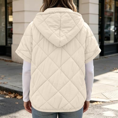 Womens Puffer Vest Zip Up Short Sleeve Hooded Puffer Vest Quilted Jacket - image 2