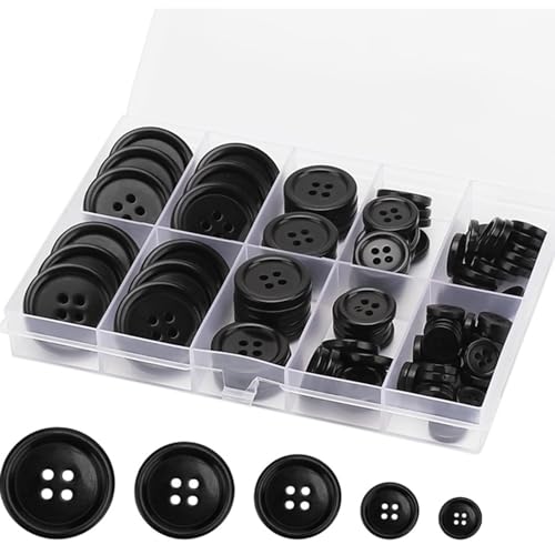 JOYVOX 100-Pack Black Resin Buttons 20mm 4-Hole Design Durable and Versatile for Sewing and Crafts