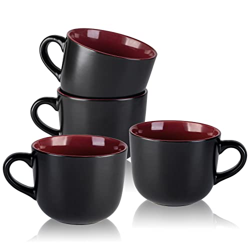 Amorarc 24 Oz Soup Mugs With Handles, Jumbo Ceramic Bowls Mugs Set With Handles For Coffee Cereal Cappuccino Snacks, Microwave&Dishwasher Safe Soup Cups For Meal-Burgundy #TOP11