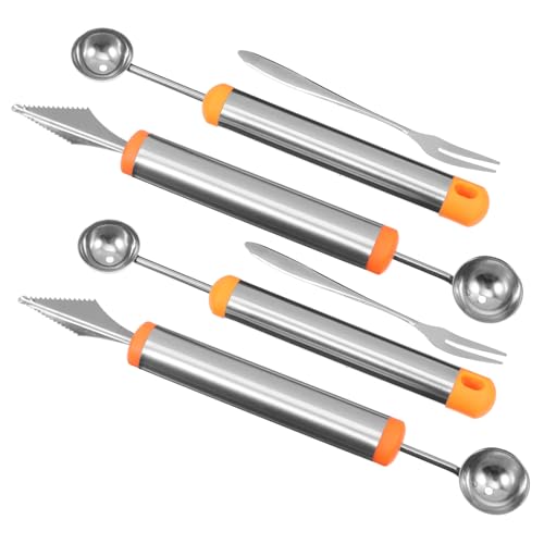 COLLBATH 6pc Fruit Ball Diggers Stainless Steel Forks Salad Cake Meatball Carving Tools Food Carving Cutters for Home Restaurant