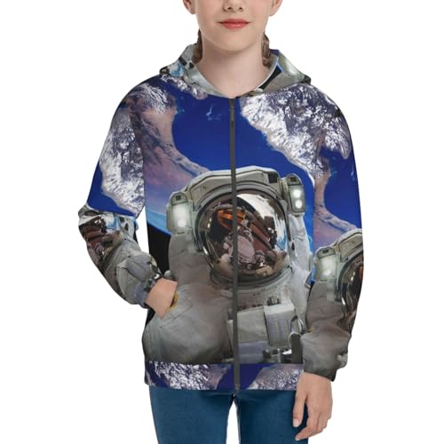 Astronaut in Outer Space Kids Pullover Hoodies Boys Zip Up Sweatshirts Girls Athletic Clothes with Pocket3