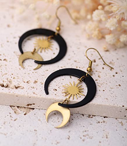 Sacina Gothic Boho Sun and Moon Earrings, Crescent Moon Star Pendant, Celestial Earrings, Goth Jewelry Gift for Women (Black Moon Sun)3