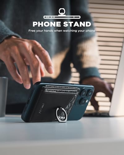 VULKIT Magnetic Card Holder for iPhone with Ring Grip, 3 Card Slots, Compatible with iPhone 12-16 Generation, Black2