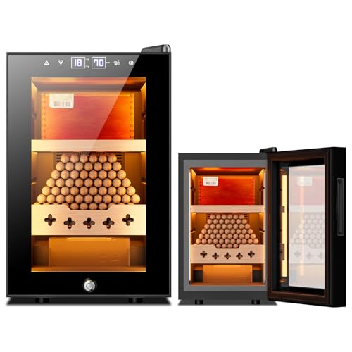 Electric Cigar Humidor Cabinet for 50 Counts, Humidity Temperature Control, Heating & Cooling Humidor 16L Cigar Humidor Cabinet with 2 Cedar Wood Shelves and Water Tank, Gifts for Men
