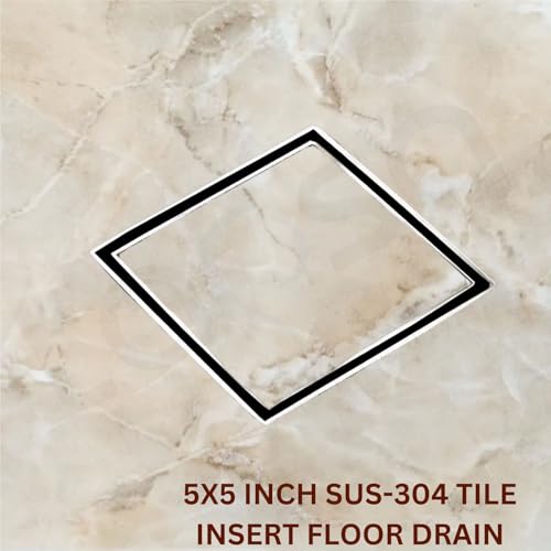 Image of Tapsa Tile Insert Floor Drain | 304 Stainless Steel | Invisible Shower Drain Channel | Shower Drain Channel | Water Drain Channel | with Cockroach Trap. (5X5, SS Matte Tile Insert Floor Drain 20 mm)