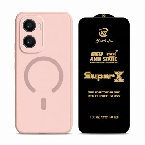 Image of Back Cover with Tempered Glass for Vivo T5 Pro 5G | Matte Soft Pink Case | Shockproof, Slim Fit, Anti-Scratch, Precise Cutouts | Full Protection Combo (Soft Pink)