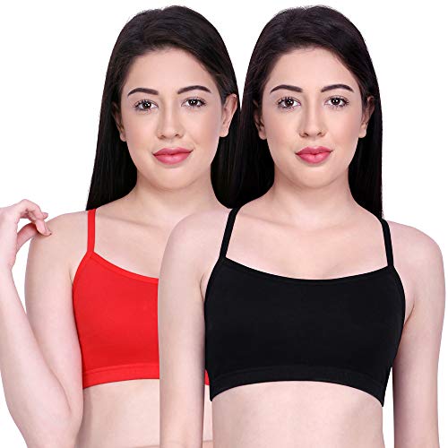 Image of INKURV Slip On Beginner's Bra for Girls & Teenagers, Non Padded Sports Bra| Adjustable Straps with No Hooks| Double Layered Fabric, Non-Wired Seamless Bralette for Gym-Combo of 2