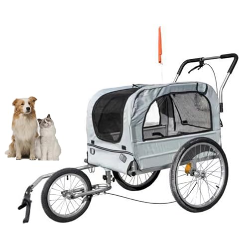 YPDOPORA Dog Bike Trailer, Pet Stroller Bicycle Carrier W/Hitch, Suspension, Visibility Flag and Reflectors, 88Lb Weight Capacity,Gray