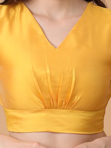 Image of Frolic Rolic Women's Girls Silk Puff Sleeve Solid V-Neck Crop Top Blouse for Party Wedding Festive