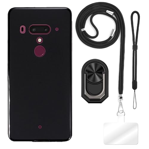 ESCAMOT [4 en 1] Funda Compatible con HTC Exodus 1 con Lanyard, Correa de Mano y Anillo, Funda Protectora Antigolpes Kit de Viaje (Conjunto Negro)