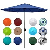 Blissun 9' Outdoor Aluminum Patio Umbrella, Striped Patio Umbrella, Market Striped Umbrella with Push Button Tilt and Crank (Navy Blue)