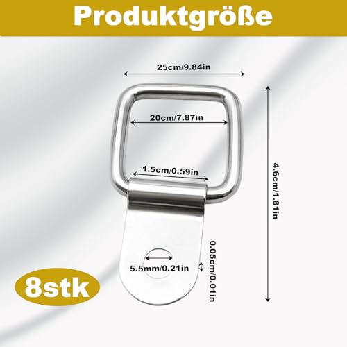 Ebksqs 8 Stück Schwerlast Zurrösen Edelstahl – D-Ringe für Anhänger, LKW, Boot & PKW, 200 kg Ladungssicherungv