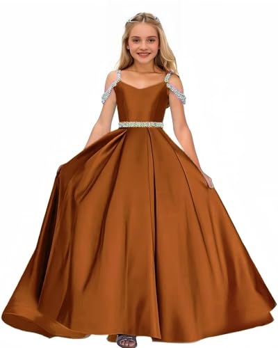 Satin Pageant Dresses for Girls Rhinestone Flower Girl Dress Princess Party Formal Party Communion Gowns for Wedding